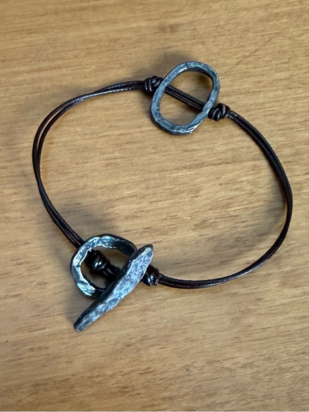 Rustic Brown Leather Bracelet with Metal Accents